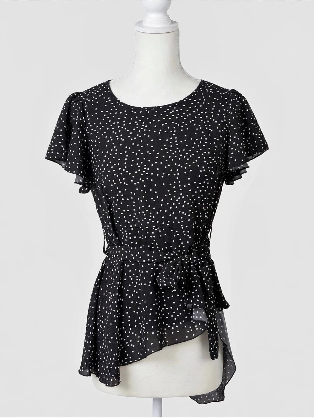 Polka Dot Ruffle Blouse in Black & White Like New
